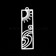 201 Stainless Steel Pendants, Laser Cut, Rectangle with Sun, Stainless Steel Color, 41x11x1mm, Hole: 1.6mm(STAS-T056-LA344-1)