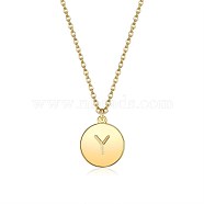 Brass Initial Pendant Necklace, with Cable Chains, Flat Round, Letter Y, Golden, 16.14 inch(41cm), 2mm(NJEW-BB35341-Y)