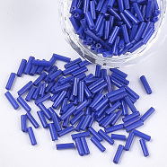 Glass Bugle Beads, Round Hole, Opaque Colours, Blue, 6~7x1.5~2mm, Hole: 0.8mm, about 10000pcs/bag(SEED-S029-01A-03)