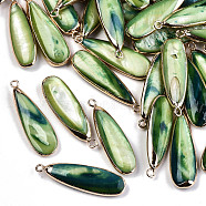 Natural Freshwater Shell Pendants, with Iron Loops, Edge Golden Plated, Dyed, Teardrop, Dark Sea Green, 31~33x10.5~12x5mm, Hole: 1.8mm(SHEL-R047-03B)