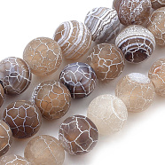 Natural Weathered Agate Beads Strands, Frosted, Dyed, Round, Camel, 10mm, Hole: 1mm, about 37~40pcs/strand, 14.9~15.1 inch(38~38.5cm)(X-G-S259-05G-10mm)