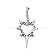 316 Surgical Stainless Steel Pendants, Thon Heart Charm, Antique Silver, 43x21x2.5mm, Hole: 2.2mm(STAS-G349-37AS)