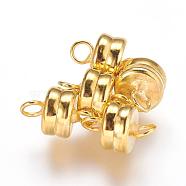 Brass Magnetic Clasps with Loops, Flat Round, Golden, 11x7mm, Hole: 2mm(KK-P114-07G)