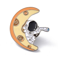 Spaceman with Moon Enamel Pin, Alloy Enamel Brooch for Clothes Bags, Gunmetal, Bisque, 33x29x11mm, Pin: 1mm(JEWB-P008-B03)