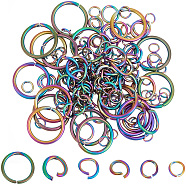 160Pcs 6 Sizes 304 Stainless Steel Open Jump Rings, Round Ring, Rainbow Color, 18~24 Gauge, 3.5~12x0.5~1mm, Inner Dimateter: 2.5~10mm(STAS-BBC0001-99)
