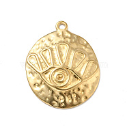 Brass Pendants, Flat Round with Eye, Golden, 22.5x18x2.5mm, Hole: 1.4mm(KK-G423-08G)