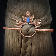 Vintage Moonstone Hair Sticks for Women, Gothic Retro Viking Alloy Hair Sticks, Leaf, 75x75mm(PW-WG64507-03)