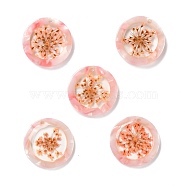 Opaque Acrylic Pendants, with Flower, Flat Round, Pink, 20x2.5mm, Hole: 0.9mm(SACR-P013-01A)