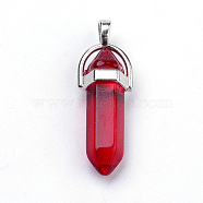 Glass Pointed Pendants, with Alloy Findings, Bullet, Platinum, Red, 39~42x13x10mm, Hole: 4x3.5mm(GLAA-S167-06)