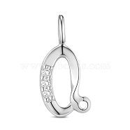 SHEGRACE Rhodium Plated 925 Sterling Silver Charms, with Grade AAA Cubic Zirconia, For Bracelet Making, Letter Q, Clear, Platinum, 10x6.6mm(JEA017A)