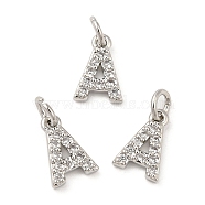 Brass Micro Pave Grade AAA Cubic Zirconia Charms, Letter A, Cadmium Free & Nickel Free & Lead Free, Real Platinum Plated, 8.5x6x1.5mm, Hole: 2mm(ZIRC-P067-11P-A-NR)