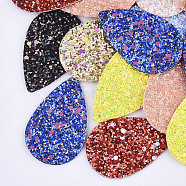 PU Leather Big Pendants, with Glitter Sequins/Paillette, Teardrop, Mixed Color, 57.5x37x2.5mm, Hole: 1.8mm(X-FIND-S300-48)