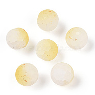 Frosted Baking Painted Crackle Glass Beads with Glitter Powder, Two Tone, Round, Champagne Yellow, 10x9.5mm, Hole: 1.8mm, about 780pcs/1000g(DGLA-T004-01I)