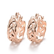 Ion Plating(IP) Braided 304 Stainless Steel Hoop Earrings for Women, Rose Gold, 20.5x20x7mm, Pin: 0.6mm(STAS-A057-17RG)