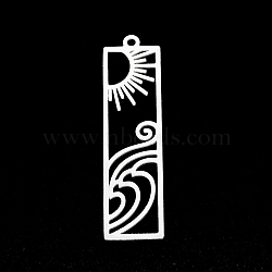 201 Stainless Steel Pendants, Laser Cut, Rectangle with Sun, Stainless Steel Color, 41x11x1mm, Hole: 1.6mm(STAS-T056-LA344-1)