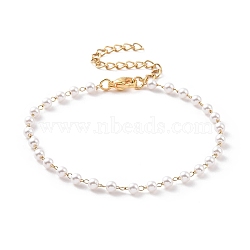 Round Plastic Imitation Pearl Beaded Bracelets, with Vacuum Plating 304 Stainless Steel Curb Chains, White, Golden, 6-1/2 inch(16.5cm)(BJEW-E054-07G)