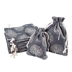 Cloth Packing Pouches, Drawstring Bags, Rectangle with Tree of Life, Steel Blue, 14x10.4cm(ABAG-PH0002-36)