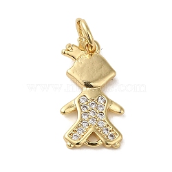 Brass Micro Pave Clear Cubic Zirconia Pendants, Human, Real 18K Gold Plated, 15.5x8.5x1.5mm, Hole: 3.2mm(KK-R162-003G)