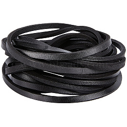 Flat Cowhide Leather Cord, for Jewelry Making, Black, 7x4mm(WL-GF0001-10B-02)