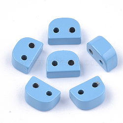 Spray Painted Alloy Multi-Strand Links, For Tile Elastic Bracelets Making, Semicircle, Deep Sky Blue, 8.5x4x6mm, Hole: 1.4mm(PALLOY-T068-10-51)