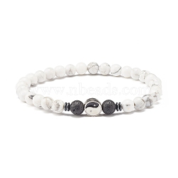 Natural Howlite & Lava Rock Round Beaded Bracelets Set with Yin Yang, Chinese Feng Shui Lucky Jewelry for Men Women, Inner Diameter: 2-1/8 inch(5.5cm)(BJEW-JB07644-02)