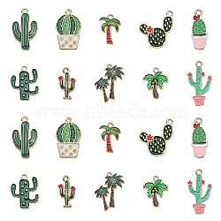 50Pcs 10 Styles Alloy Enamel Pendants, Coconut Tree & Cactus, Green, 19~28x9~19x1~2.5mm, Hole: 1.6mm, 5pcs/style(ENAM-CJ0003-12)