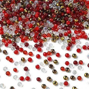 Glass Beads, Mixed Style, Faceted Rondelle, Red, 4x3.5mm, Hole: 1mm, about 500pcs/bag