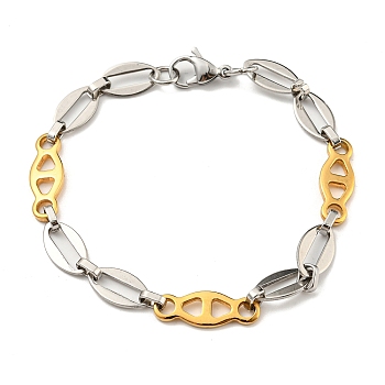 Two Tone 304 Stainless Steel Oval Link Chain Bracelet, Golden & Stainless Steel Color, 8-7/8 inch(22.5cm), Wide: 8mm