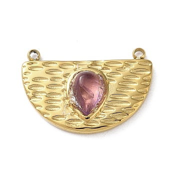 Vacuum Plating 316 Stainless Steel Pendants, with Natural Amethyst, Half Round, Real 18K Gold Plated, 12.5x18x4mm, Hole: 1.2mm