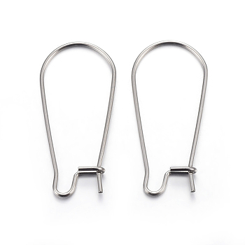 304 Stainless Steel Hoop Earring Findings, Kidney Ear Wire, Stainless Steel Color, 33x12x0.7mm, 21 Gauge