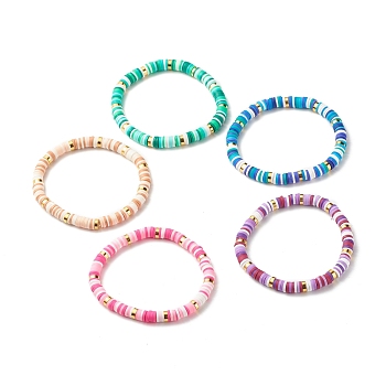 Polymer Clay Heishi Beads Stretch Bracelet, Surfering Bracelet for Women, Mixed Color, 6.3mm, Inner Diameter: 2-1/4 inch(5.7cm)