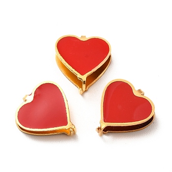 304 Stainless Steel Snap on Bails, with Enamel, Heart, Red, Golden, 11x10x3.5mm, Pin: 0.9mm