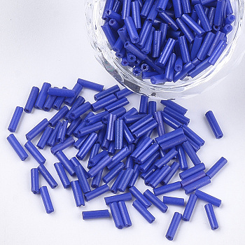 Glass Bugle Beads, Round Hole, Opaque Colours, Blue, 6~7x1.5~2mm, Hole: 0.8mm, about 10000pcs/bag