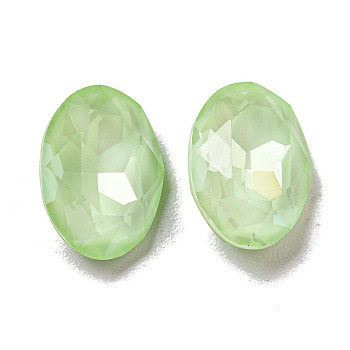 Glass Rhinestone Cabochons, Point Back & Back Plated, Faceted, Oval, Chrysolite, 14x10x5mm