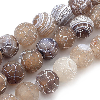 Natural Weathered Agate Beads Strands, Frosted, Dyed, Round, Camel, 10mm, Hole: 1mm, about 37~40pcs/strand, 14.9~15.1 inch(38~38.5cm)
