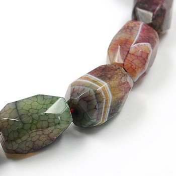 Dyed Natural Fire Crackle Agate Faceted Oval Bead Strands, 28x17mm, Hole: 2mm, about 14pcs/strand, 15.9 inch