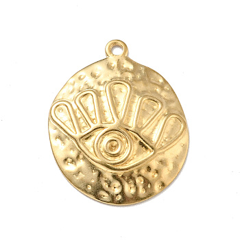 Brass Pendants, Flat Round with Eye, Golden, 22.5x18x2.5mm, Hole: 1.4mm