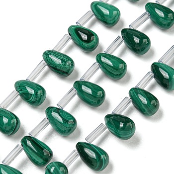 Natural Malachlite Beads Strands, Teardrop, Top Drilled, 9.5x6mm, Hole: 0.8mm, about 20pcs/strand, 8.15''(20.7cm)