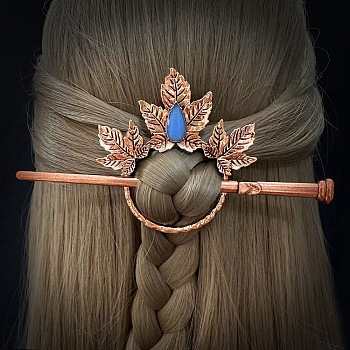 Vintage Moonstone Hair Sticks for Women, Gothic Retro Viking Alloy Hair Sticks, Leaf, 75x75mm