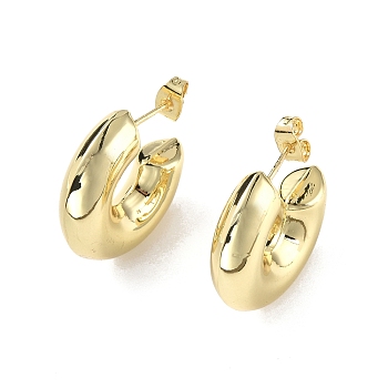 Brass Thick Ring Stud Earrings, Half Hoop Earrings for Women, Real 18K Gold Plated, 25.5x25x7.5mm, Pin: 0.9mm