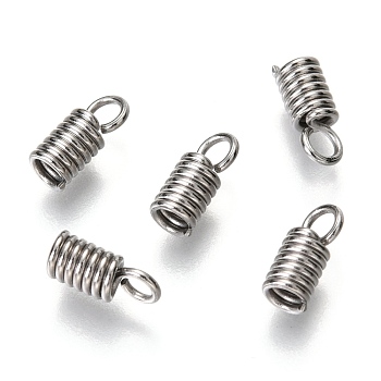304 Stainless Steel Terminators, Coil Cord Ends, Stainless Steel Color, 8.5x3.5mm, Hole: 2mm, Inner Diameter: 1.8mm