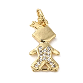 Brass Micro Pave Clear Cubic Zirconia Pendants, Human, Real 18K Gold Plated, 15.5x8.5x1.5mm, Hole: 3.2mm