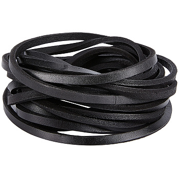 Flat Cowhide Leather Cord, for Jewelry Making, Black, 7x4mm