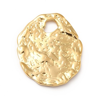 Ion Plating(IP) 304 Stainless Steel Pendants, Textured, Oval, Real 18K Gold Plated, 35x30x2mm, Hole: 7mm