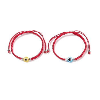 Resin Evil Eye Braided Bead Bracelet, Red Adjustable Bracelet for Kid, Mixed Color, Inner Diameter: 1-7/8~4 inch(4.8~10.2cm)