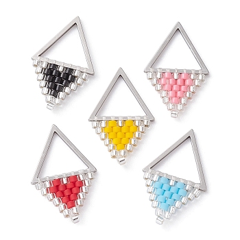 Handmade Loom Pattern MIYUKI Delica Seed Beads, with 304 Stainless Steel Findings, Rhombus Pendants, Mixed Color, 21x13.5x2mm, Inner Diameter: 10x10mm