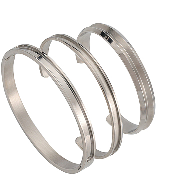 3Pcs 3 Style 304 & 201 Stainless Steel Grooved Bangle Making, Blank Bangle Bases for Inlay Cuff Bangle Making, Stainless Steel Color, Inner Diameter: 1-3/4~2x2-1/4~2-5/8 inch(4.55~5.2x5.75~6.6cm), 1pc/style