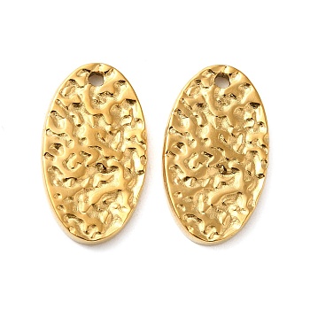 201 Stainless Steel Pendants, Textured Oval Charm, Real 18K Gold Plated, 17.5x10x2mm, Hole: 1.2mm