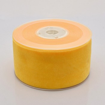 Polyester Velvet Ribbon for Gift Packing and Festival Decoration, Gold, 2 inch(50mm), about 20yards/roll(18.29m/roll)