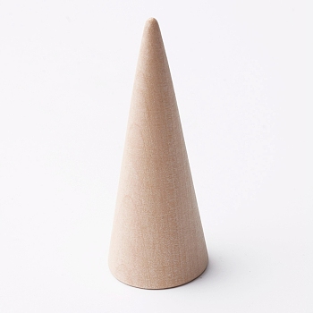 Wooden Ring Displays, Cone Shaped Finger Ring Display Stands, Blanched Almond, 30x78mm